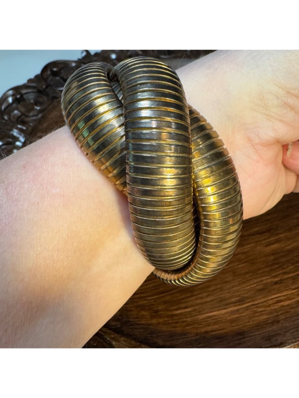 Triple Cobra Coil Knotted Gold-Tone Bracelet Adjustable Fit Bohemian Style - Picture 4 of 6